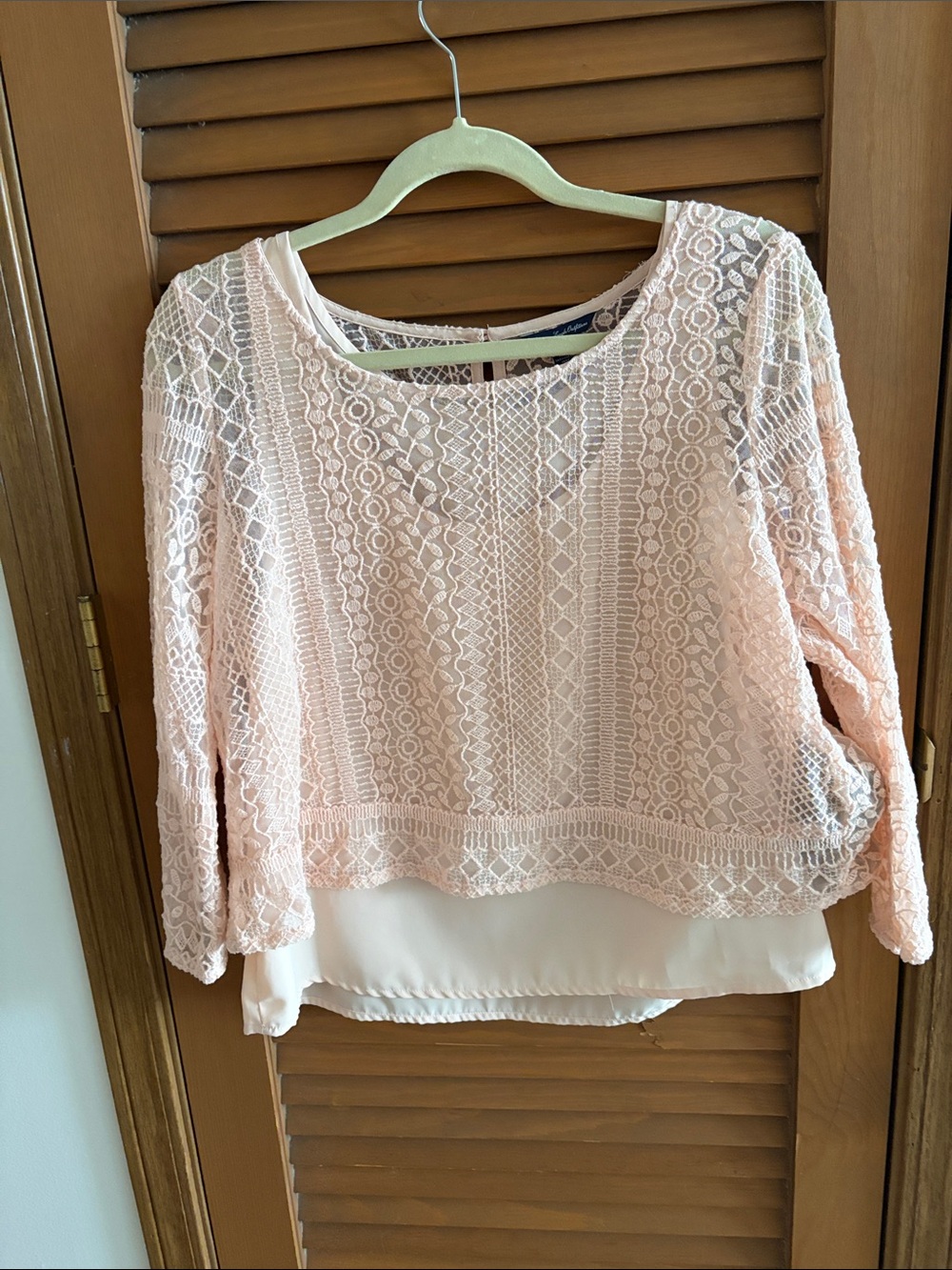American Eagle Outfitters Pink Lace Overlay Long Sleeve Top